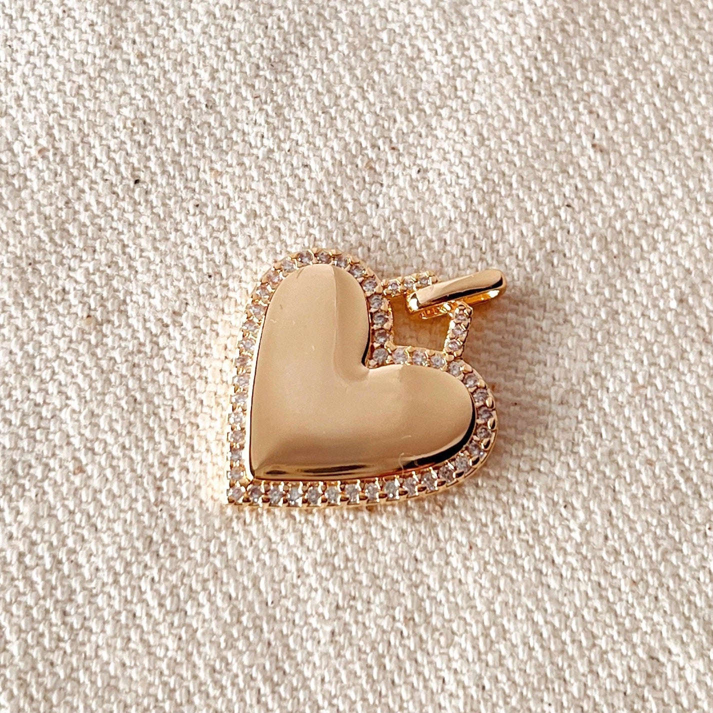 Large Heart Charm Pendant with CZ Surround - Gold Filled