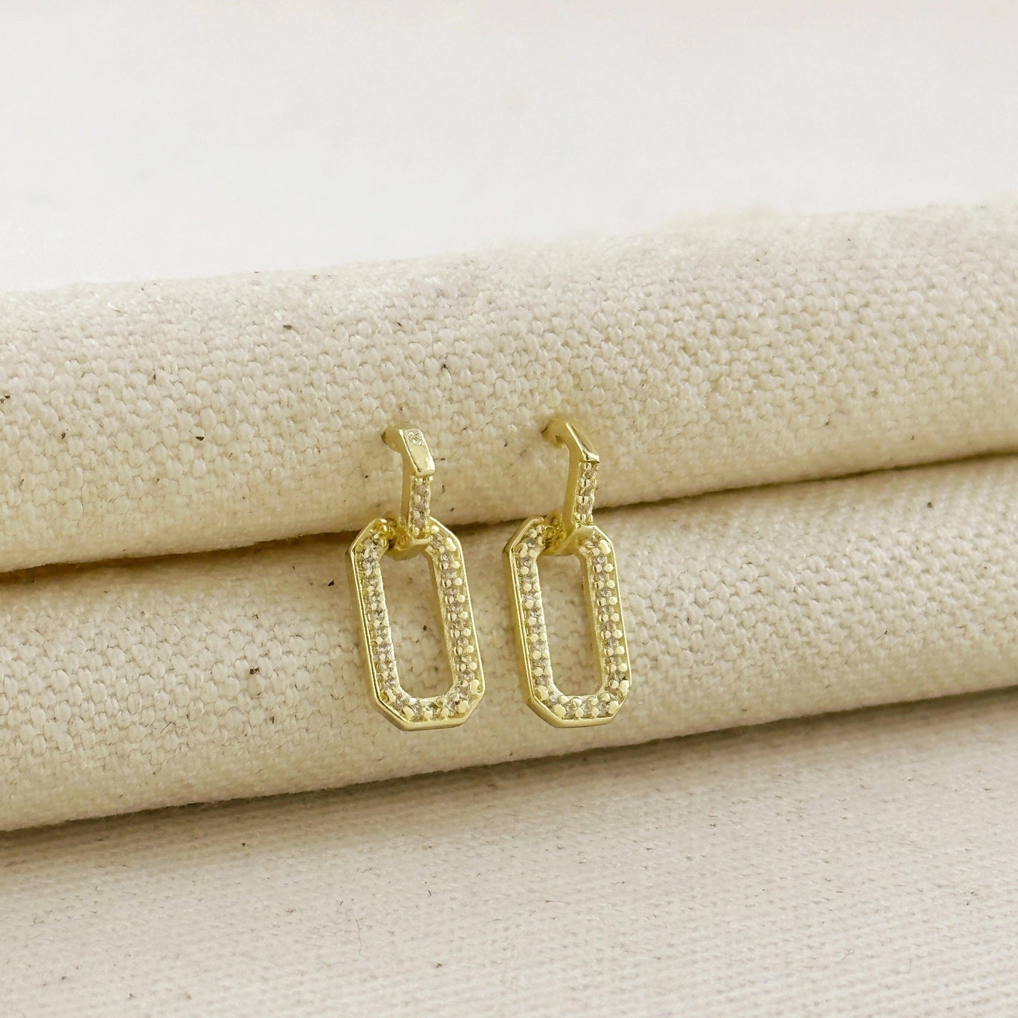 Pavé CZ Link Post Earrings - Gold Filled