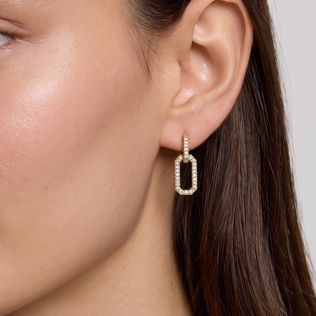 Pavé CZ Link Post Earrings - Gold Filled