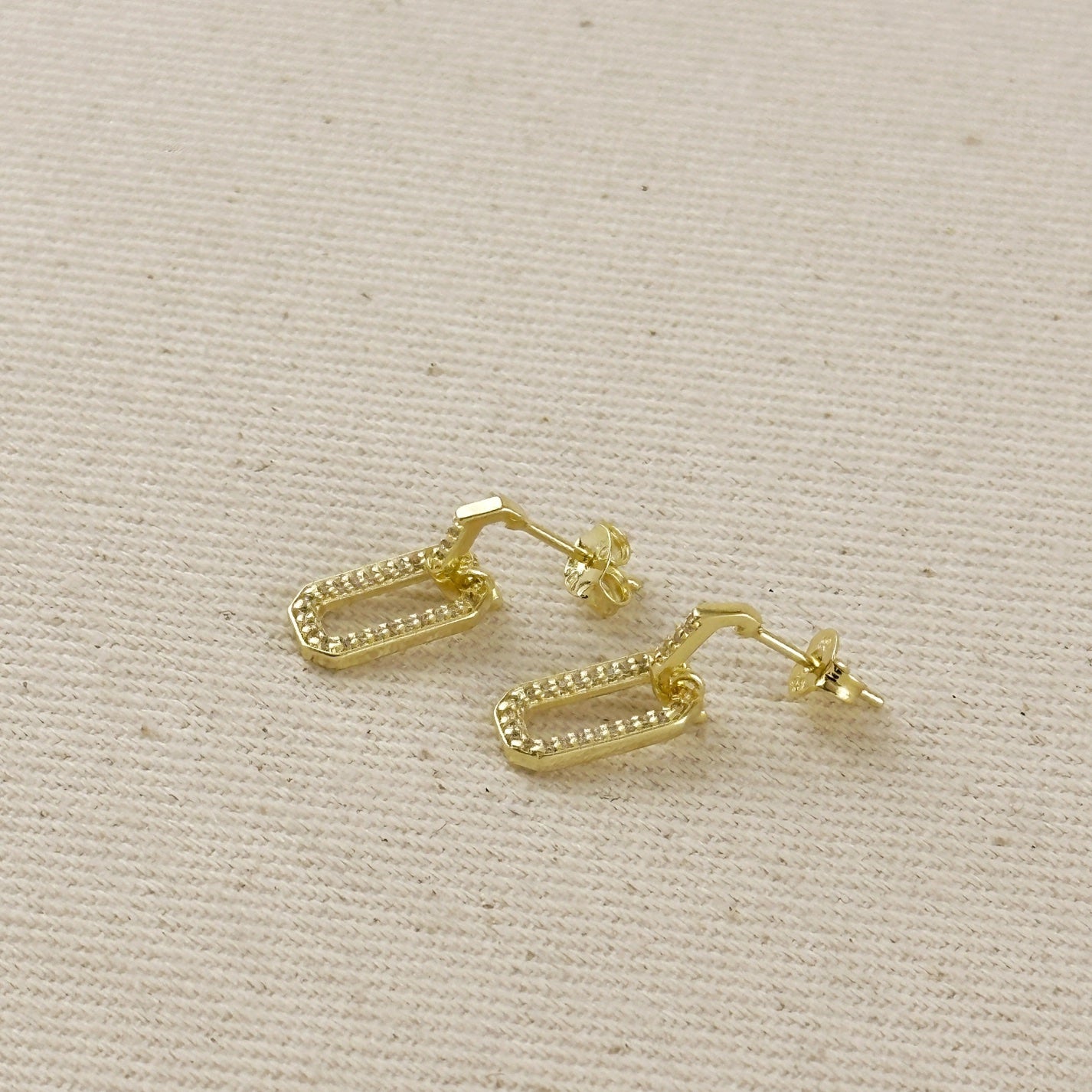 Pavé CZ Link Post Earrings - Gold Filled