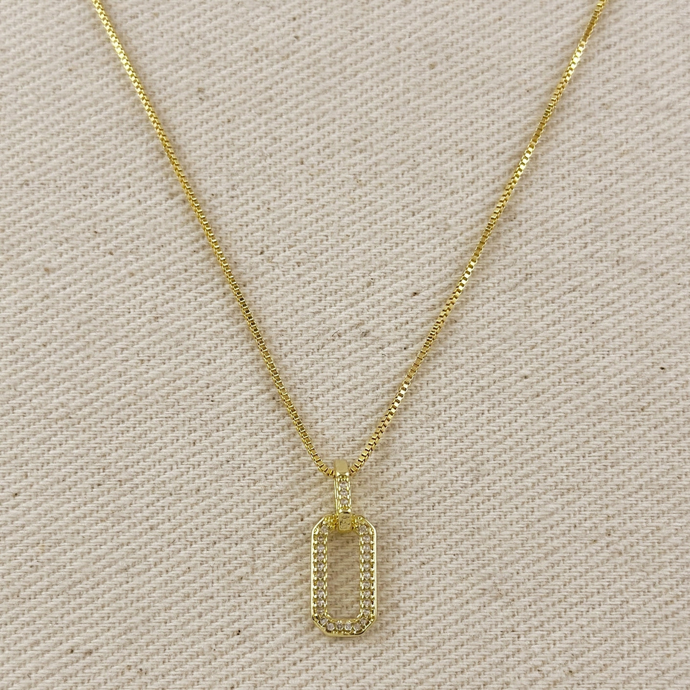 Pavé CZ Link Pendant Necklace - Gold Filled