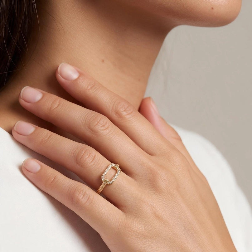 Pavé CZ Link Ring - Gold Filled