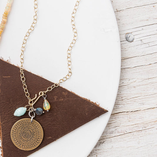 Bronze Mandala + Gemstone Cluster Necklace