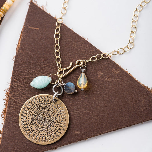 Bronze Mandala + Gemstone Cluster Necklace