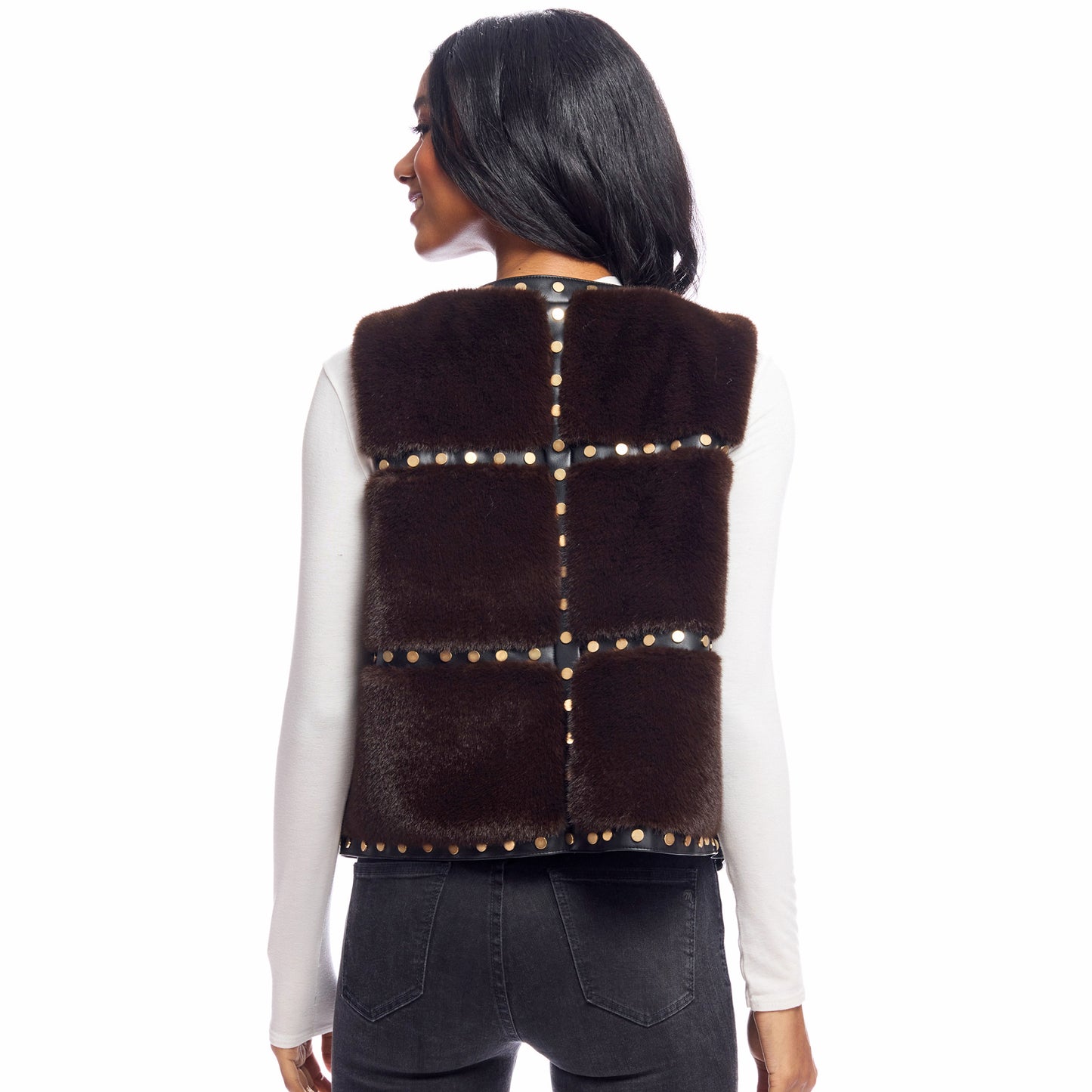 Faux Fur 'Giselle' Studded Vest - Espresso