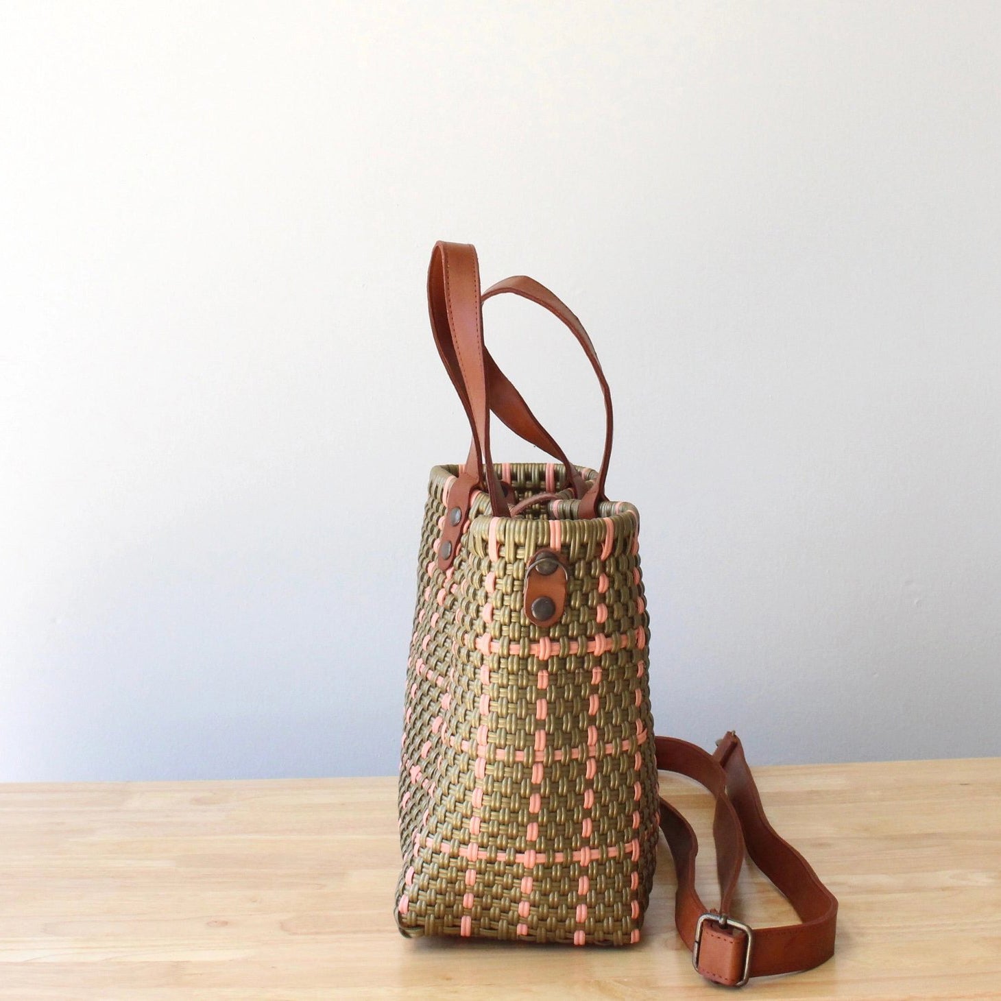 Gold + Pink Handwoven Crossbody Bag