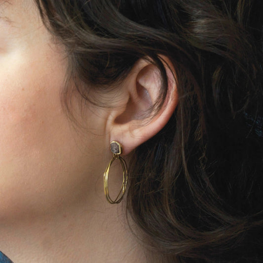Guardian Brass Hoop Earrings with Raw Labradorite