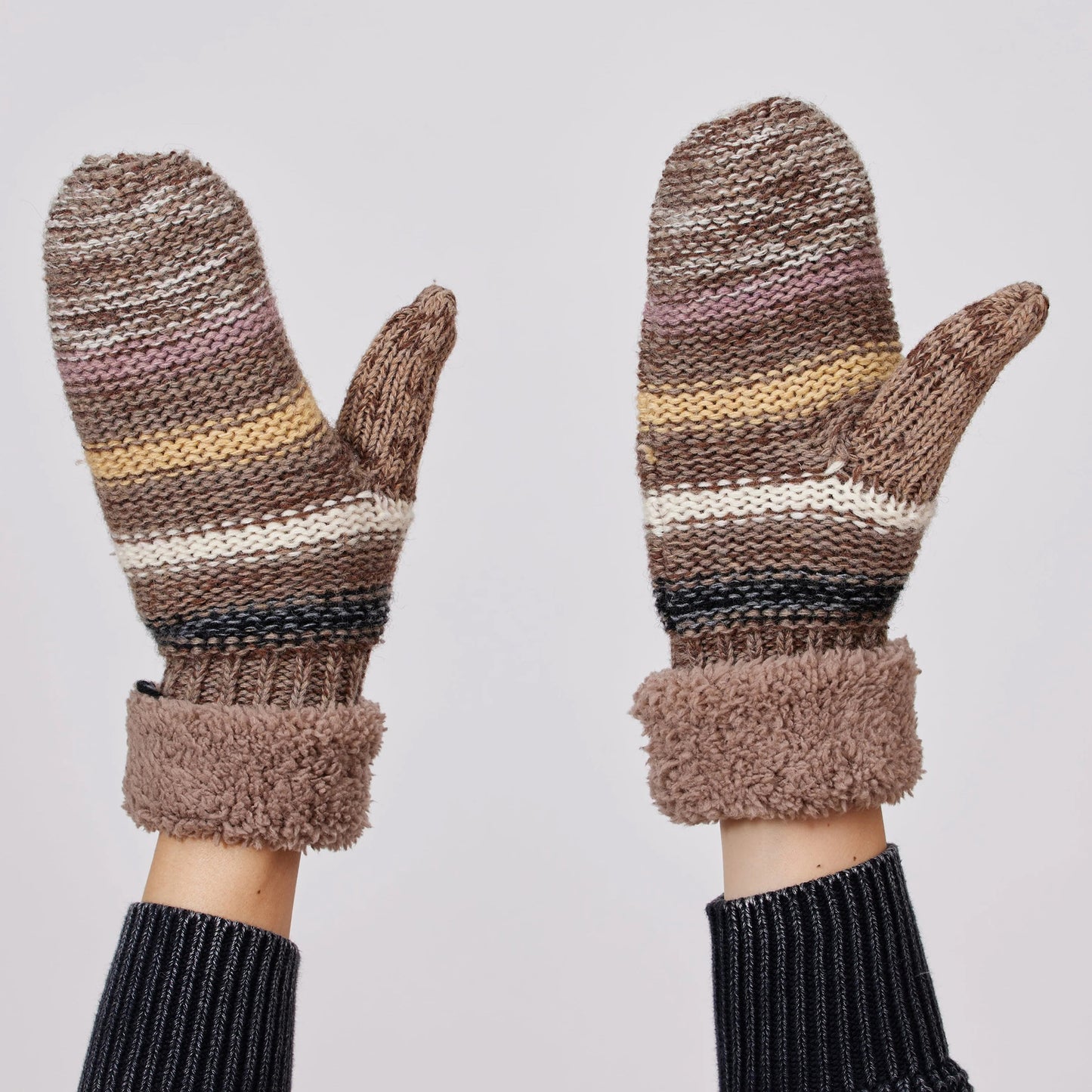 Stripe Lined Mittens (Select Color) Brown