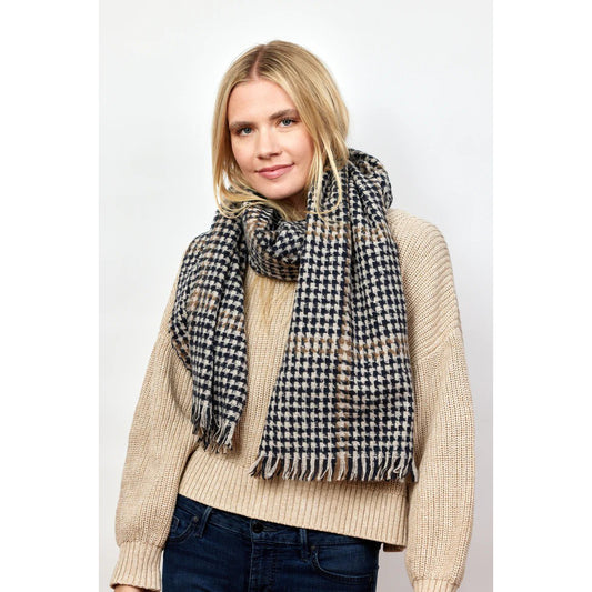 Peak Check Scarf - Black/White/Tan