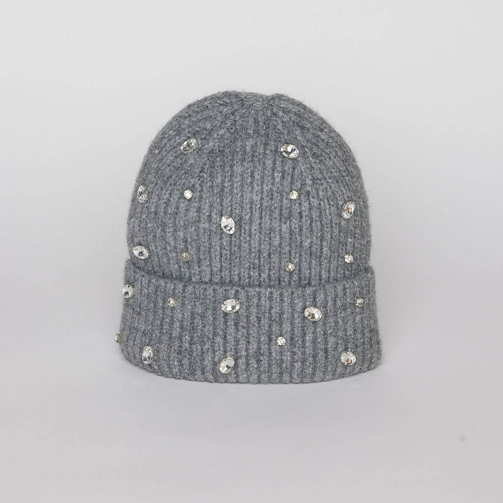 Gem Cuff Beanie Hat - Grey