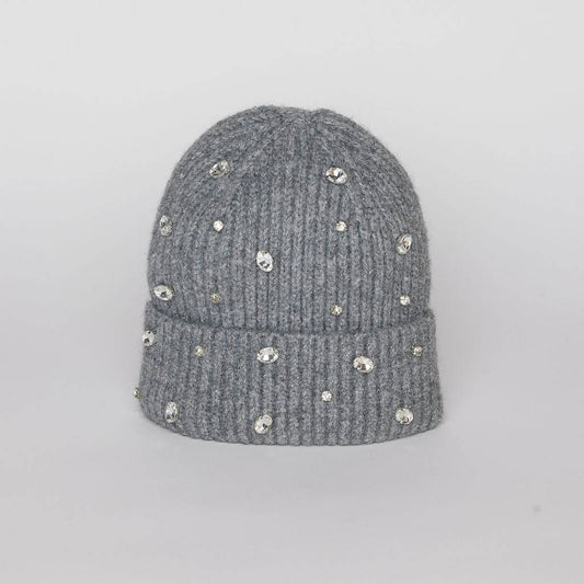 Gem Cuff Beanie Hat - Grey