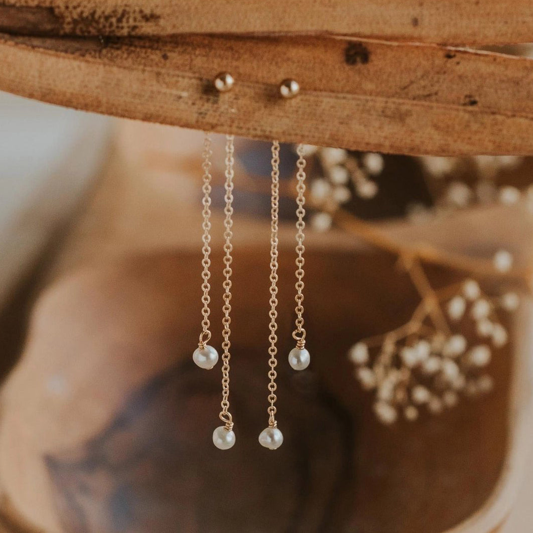 Pearl Fringe Chain Backdrop Post Earrings – Gold Filled