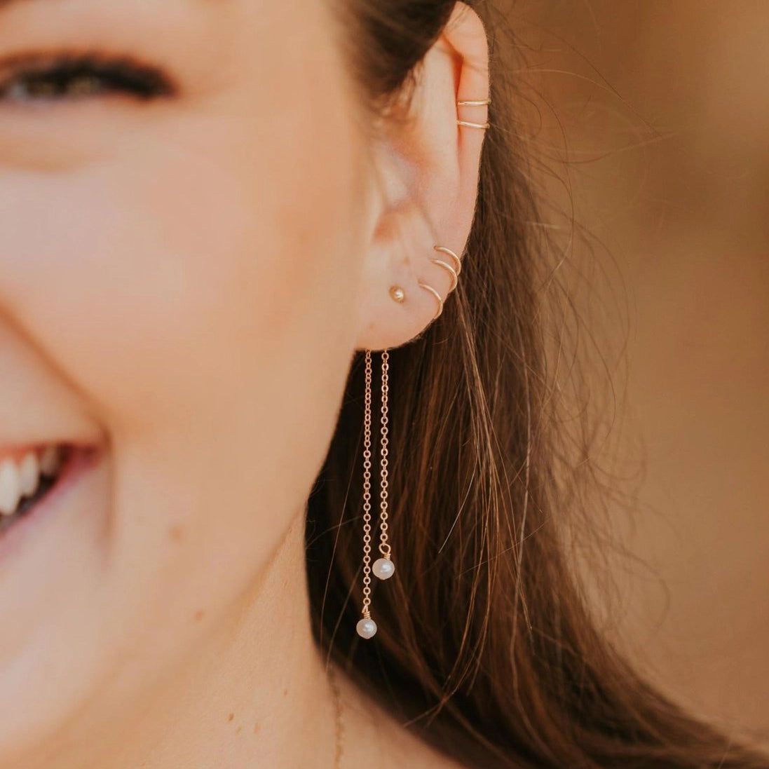 Pearl Fringe Chain Backdrop Post Earrings – Gold Filled