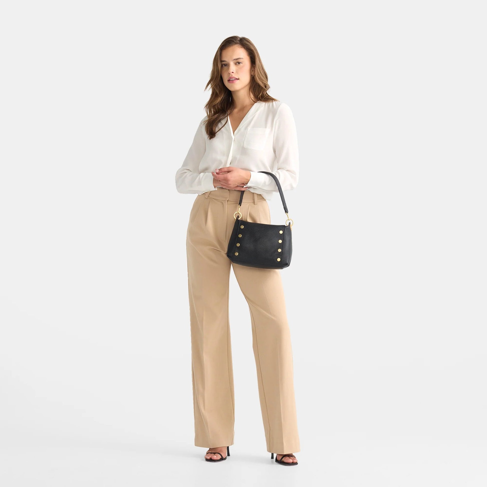 Hammitt Bryant Medium Crossbody Bag - Black/Brushed Gold with Red Zip