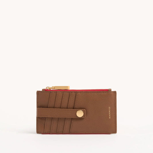 Hammitt 210 West Wallet - Mahogany Pebble/Brushed Gold with Red Zip