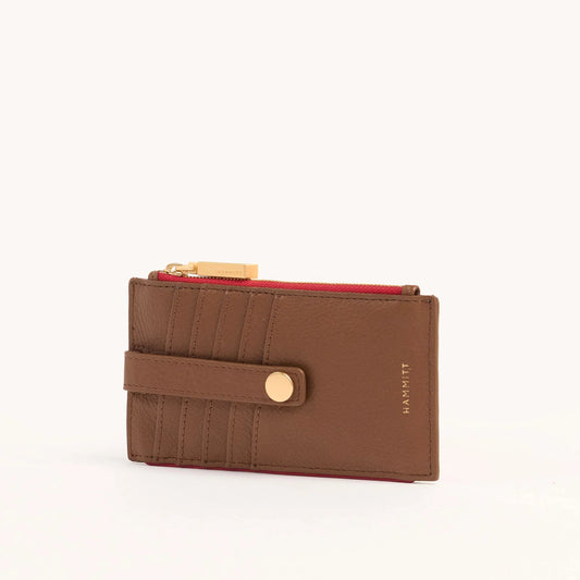 Hammitt 210 West Wallet - Mahogany Pebble/Brushed Gold with Red Zip