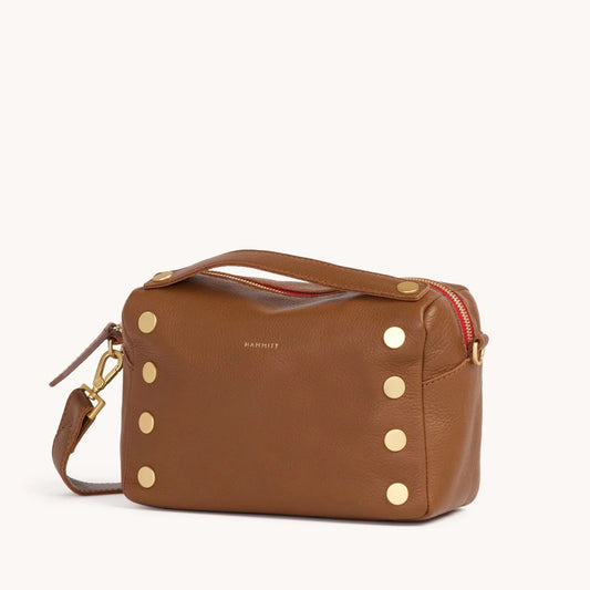 Hammitt Evan Crossbody Bag - Mahogany Pebble/Brushed Gold with Red Zip