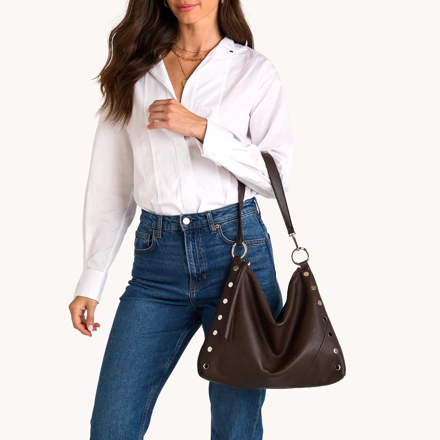 Hammitt Kyle Large - Espresso Pebble/Shiny Silver