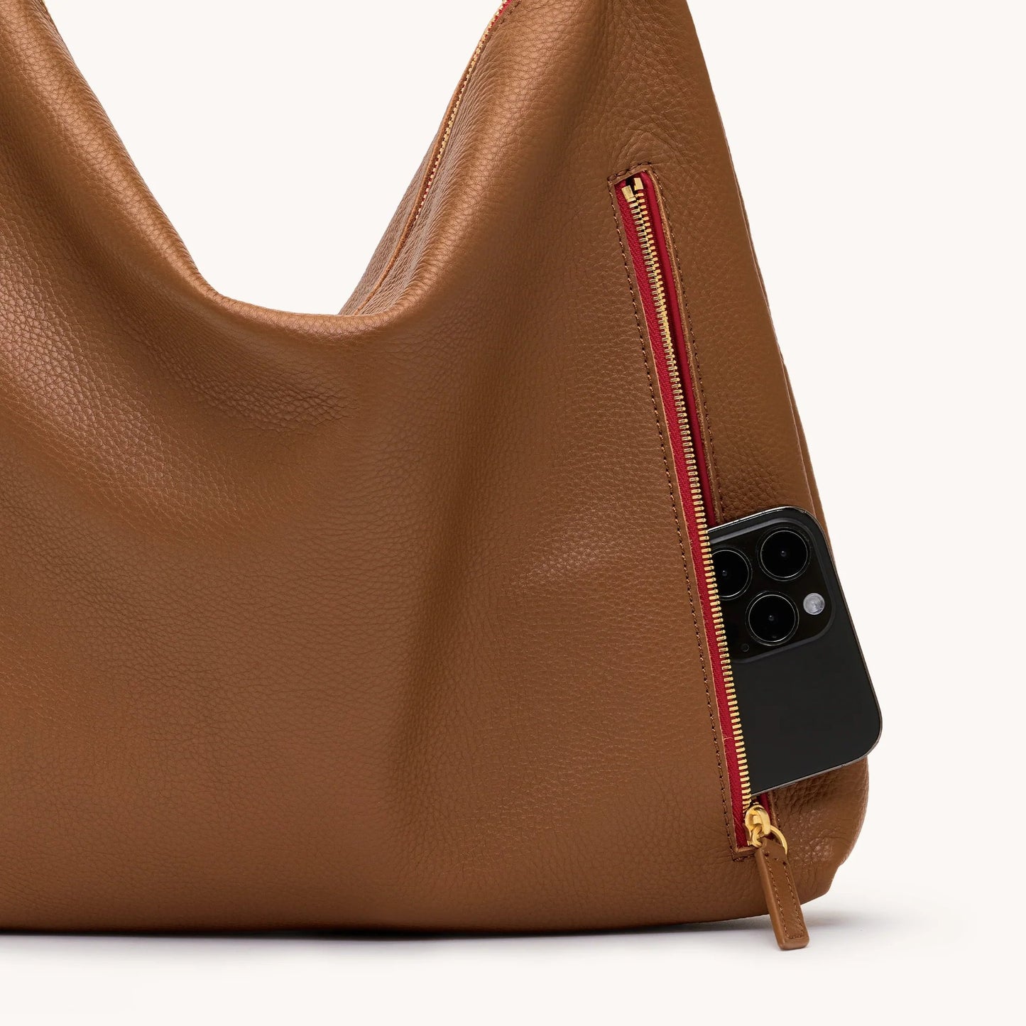 Hammitt Kyle Lrg - Mahogany Pebble/Brushed Gold Red Zip