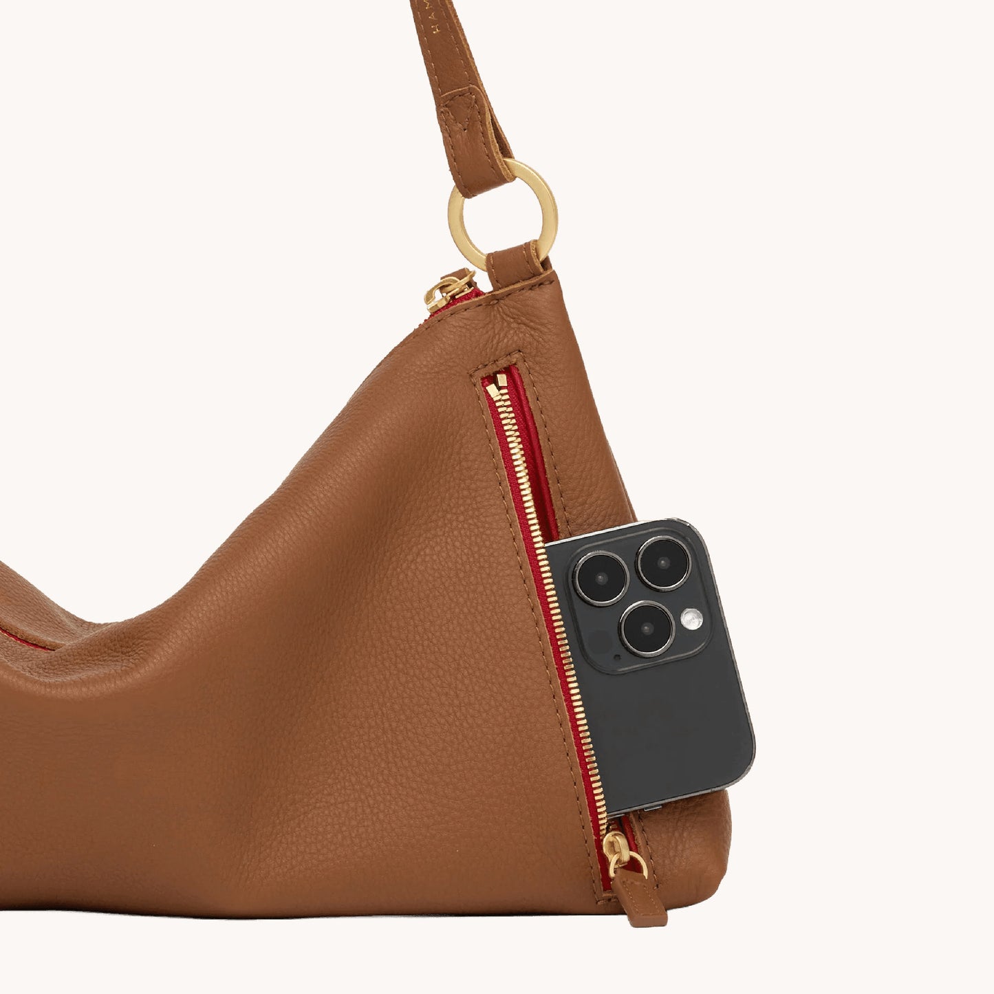 Hammitt Kyle Med - Mahogany Pebble/Brushed Gold Red Zip
