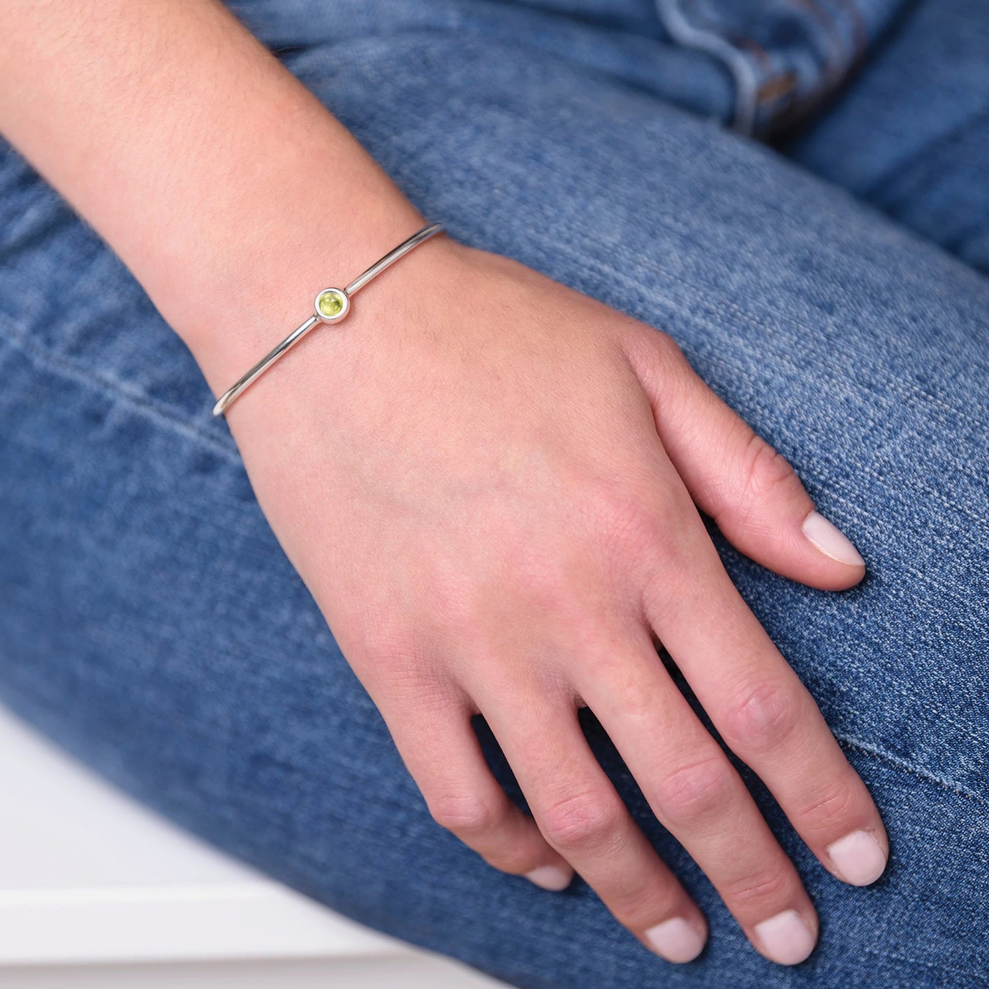 Sterling Silver Circle Cuff Bangle with Vesuvianite