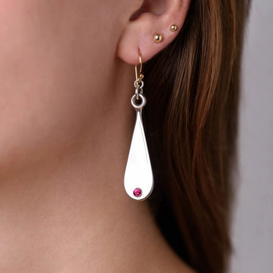 Sterling Silver 'Guru' Teardrop Earrings with Ruby