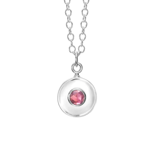 Sterling Silver Coin Pendant Necklace - Pink Tourmaline