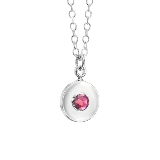 Sterling Silver Coin Pendant Necklace - Pink Tourmaline