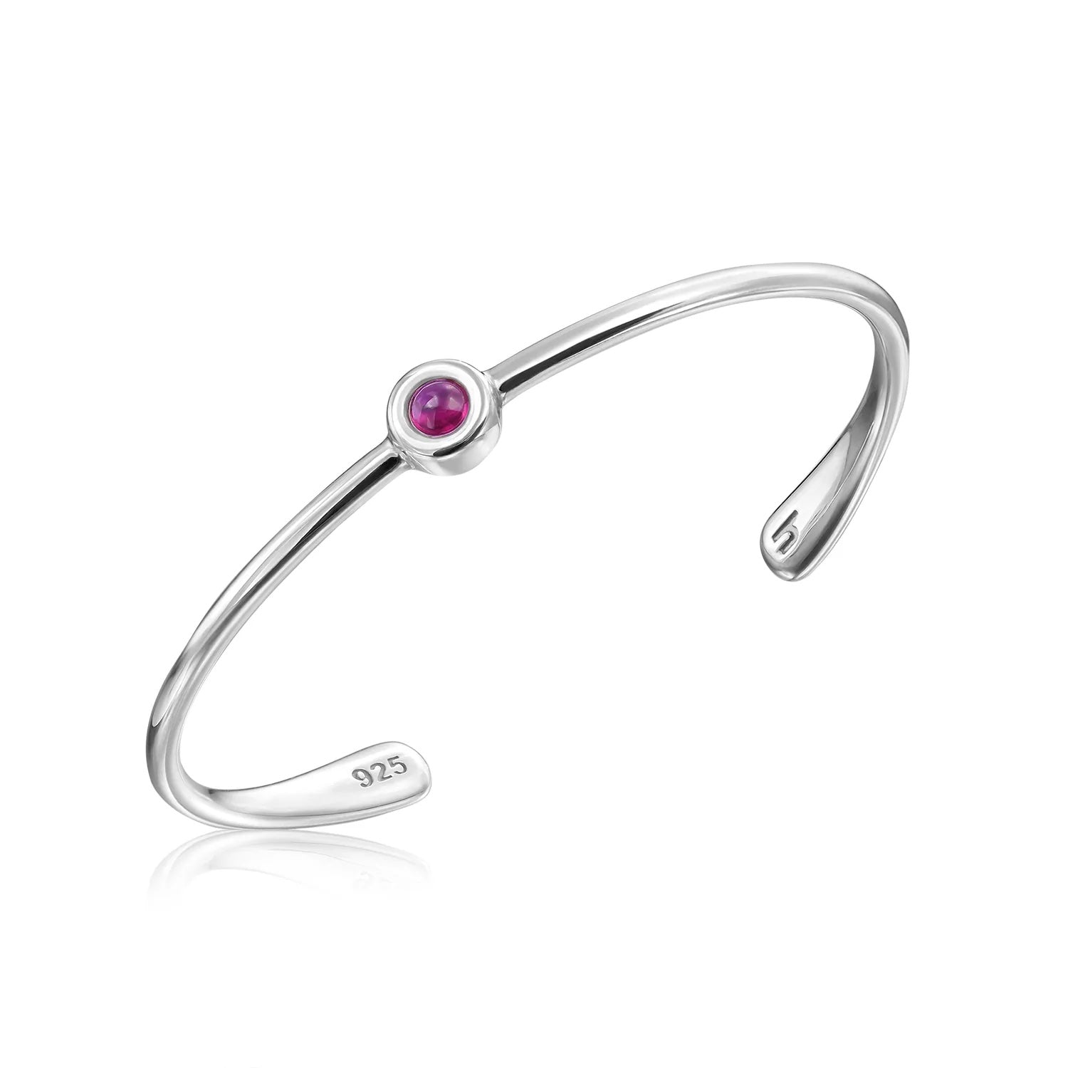 Sterling Silver Circle Cuff Bangle with Ruby