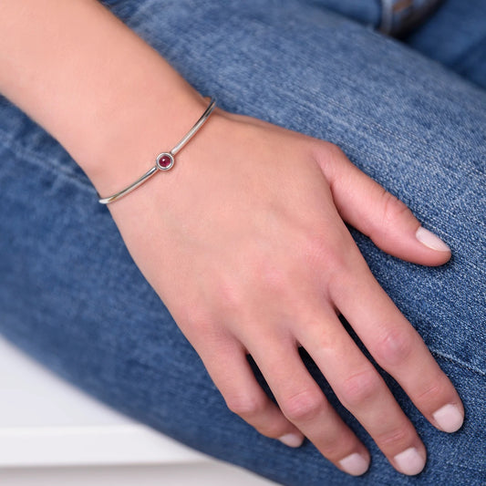 Sterling Silver Circle Cuff Bangle with Ruby