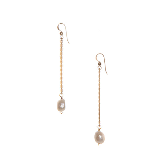 Vintage Brass + Freshwater Pearl Drop Earrings