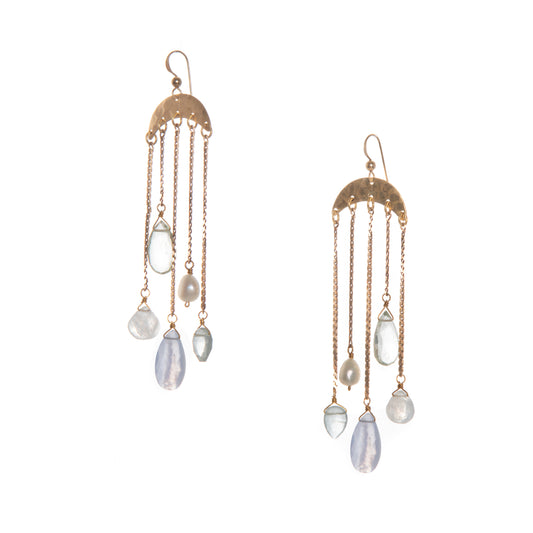 Gemstone + Pearl Umbrella Statement Earrings