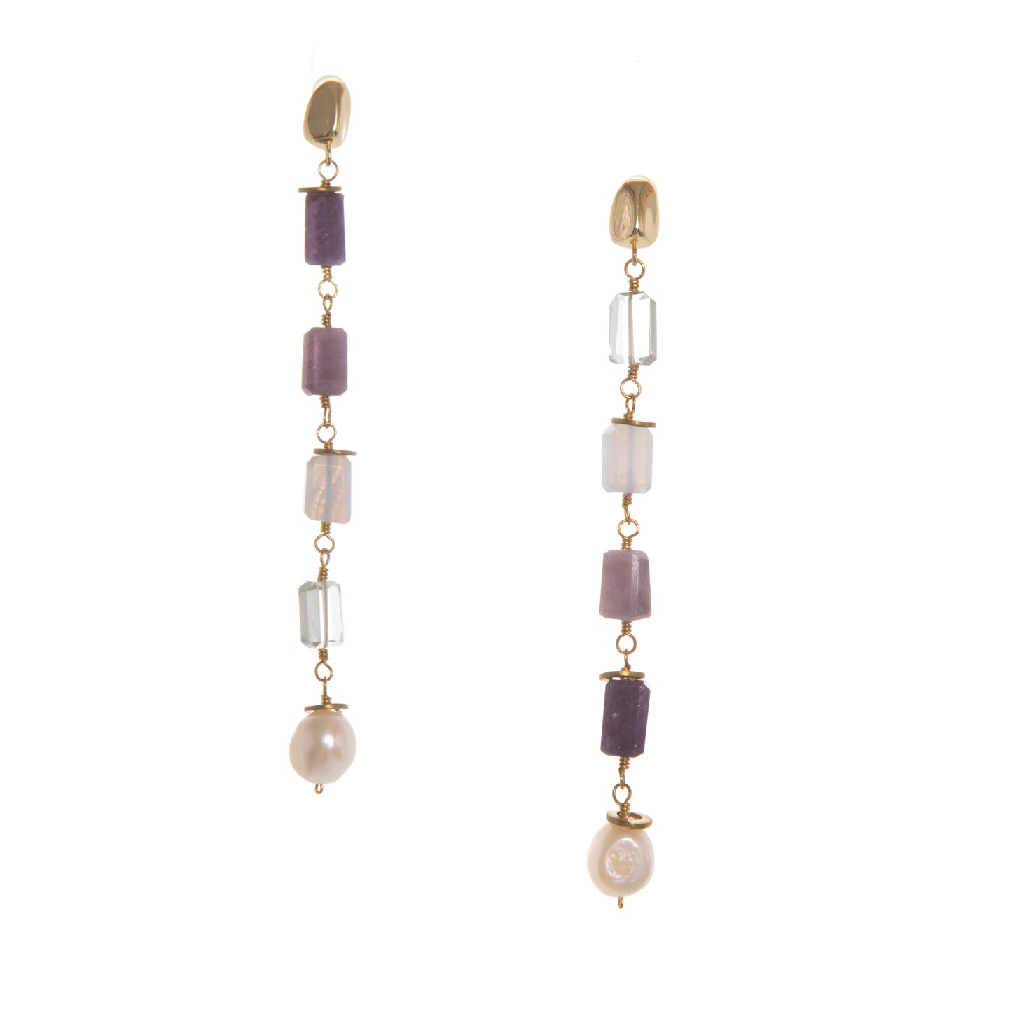 Gemstone + Pearl Long Drop Earrings