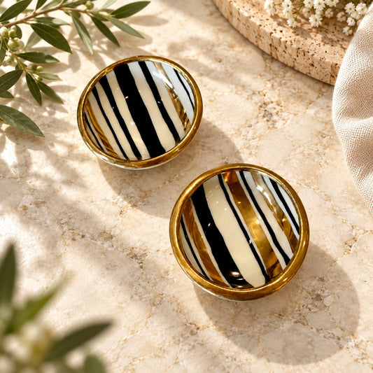 3" Handmade Heirloom Stripe Ceramic Catchall Dish with 22k Gold Luster