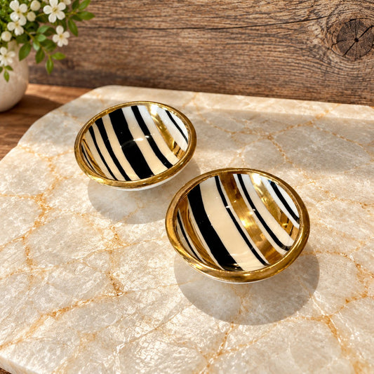 3" Handmade Heirloom Stripe Ceramic Catchall Dish with 22k Gold Luster