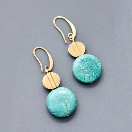 Brass + Turquoise Disc Earrings