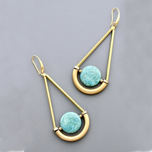 Turquoise Disc Geometric Statement Earrings