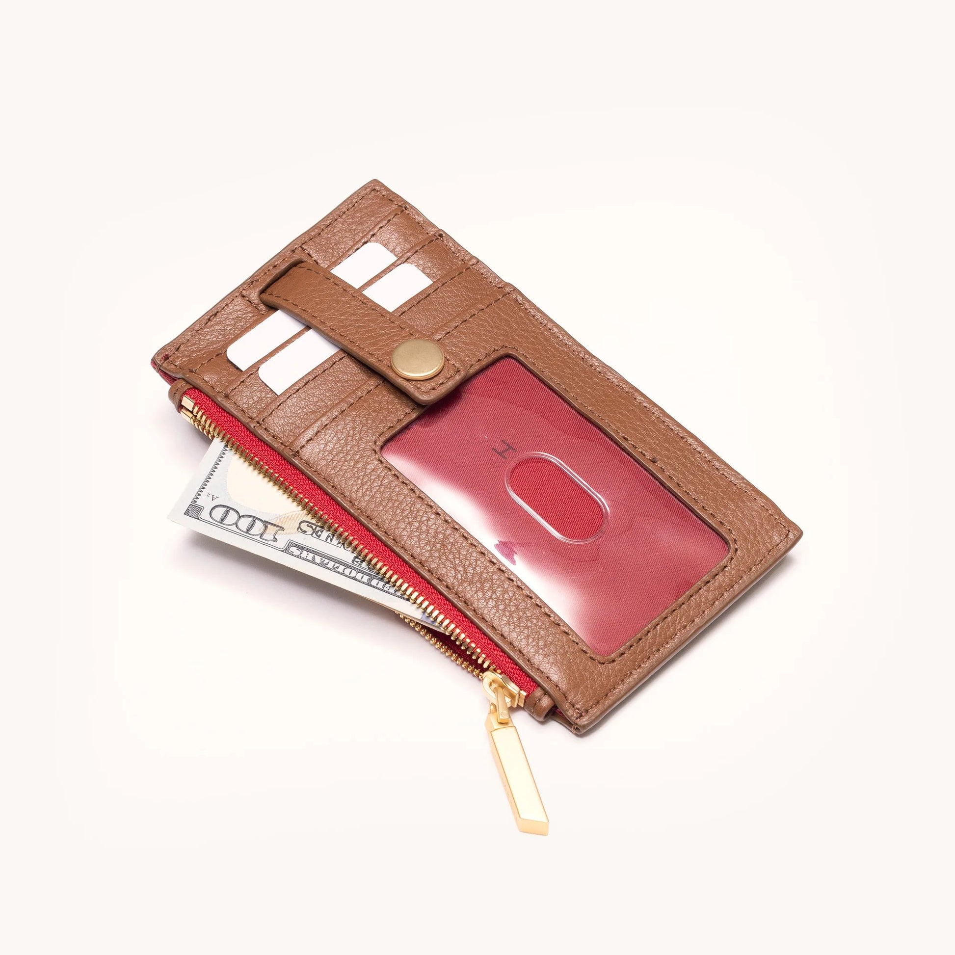 Hammitt 210 West Wallet - Mahogany Pebble/Brushed Gold with Red Zip