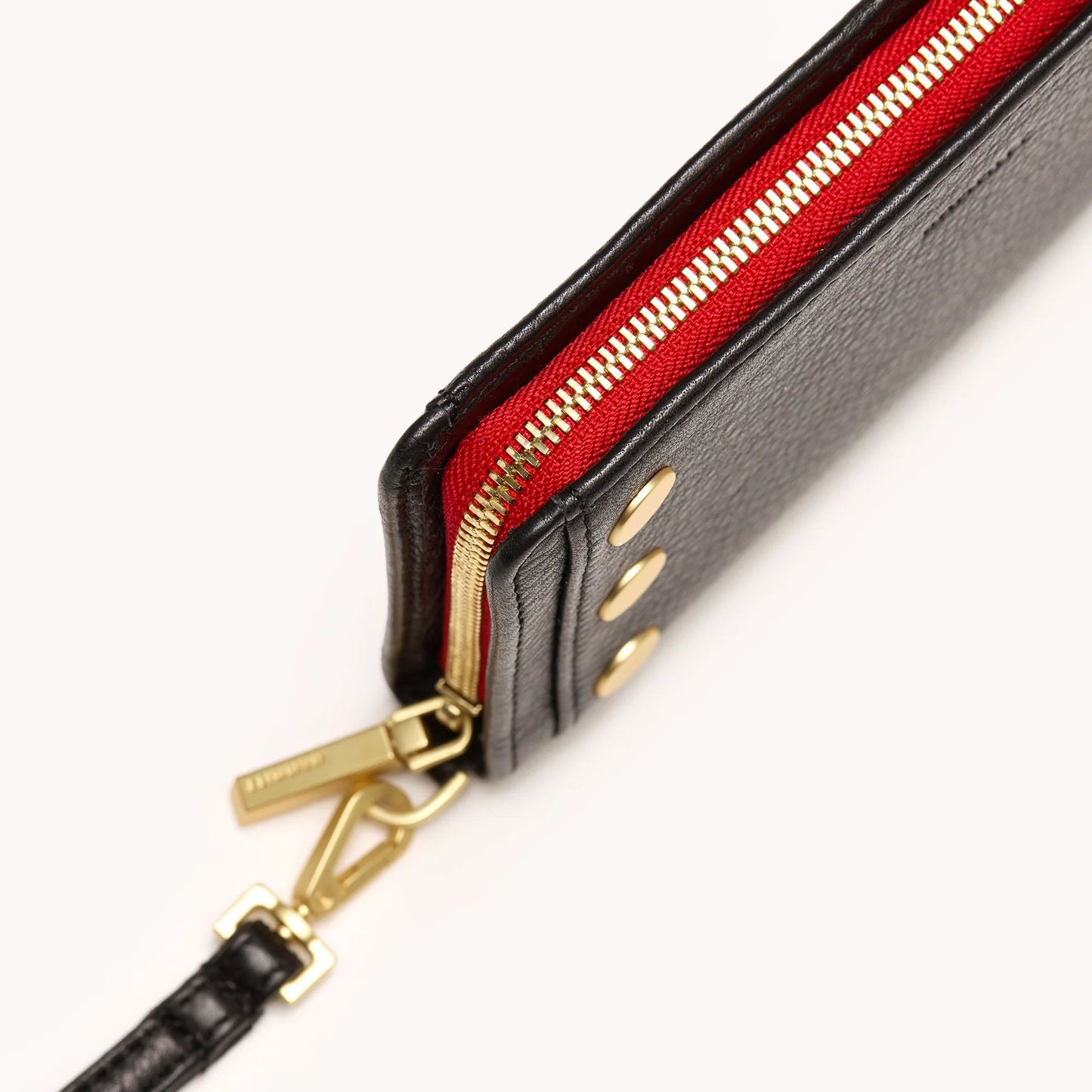 Hammitt Bryant Wallet - Black/Brushed Gold with Red Zip