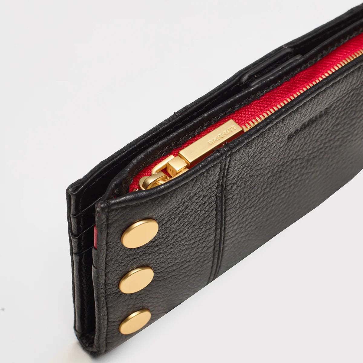 Hammitt 110 North Wallet - Black/Brushed Gold with Red Zip