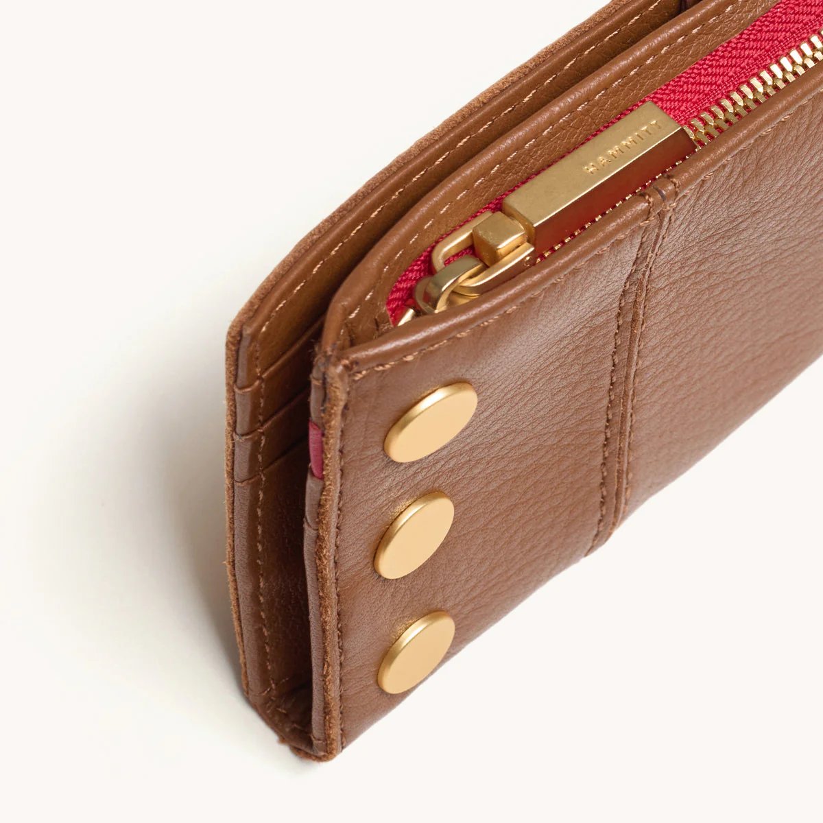 Hammitt 110 North Wallet - Mahogany Pebble/Brushed Gold with Red Zip
