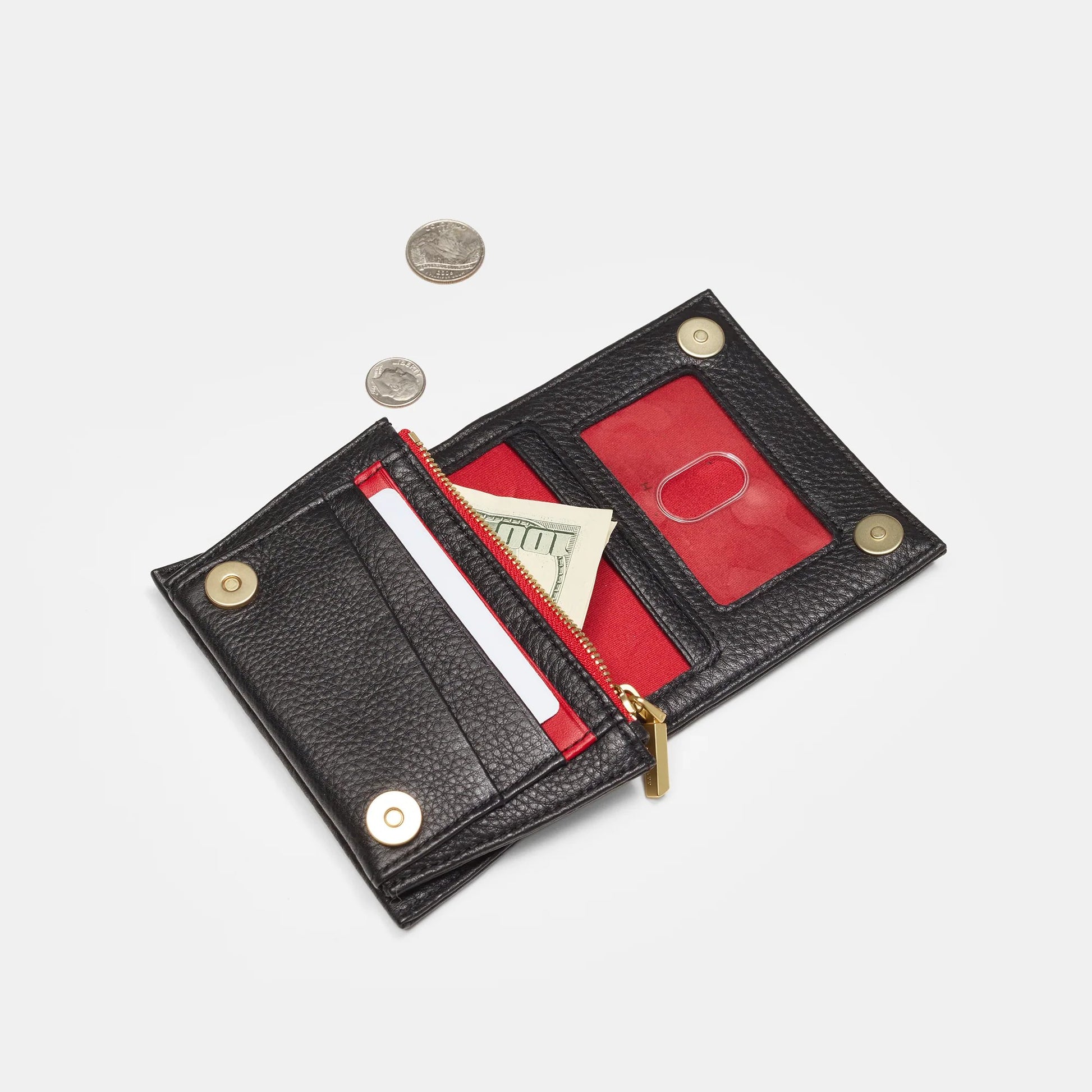 Hammitt Allen Wallet - Black/Brushed Gold/Red Zip