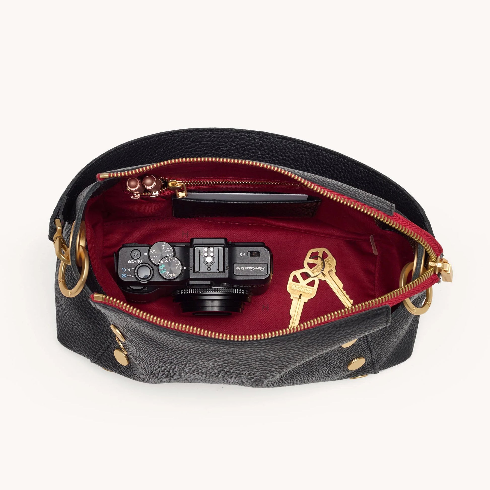 Hammitt Bryant Medium Crossbody Bag - Black/Brushed Gold with Red Zip