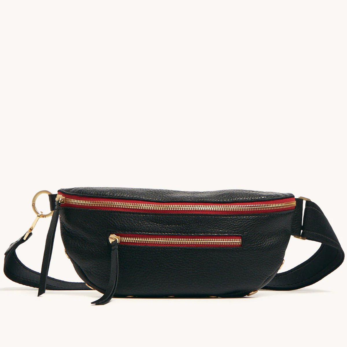 Hammitt Charles Belt Bag - Black/Brushed Gold with Red Zip