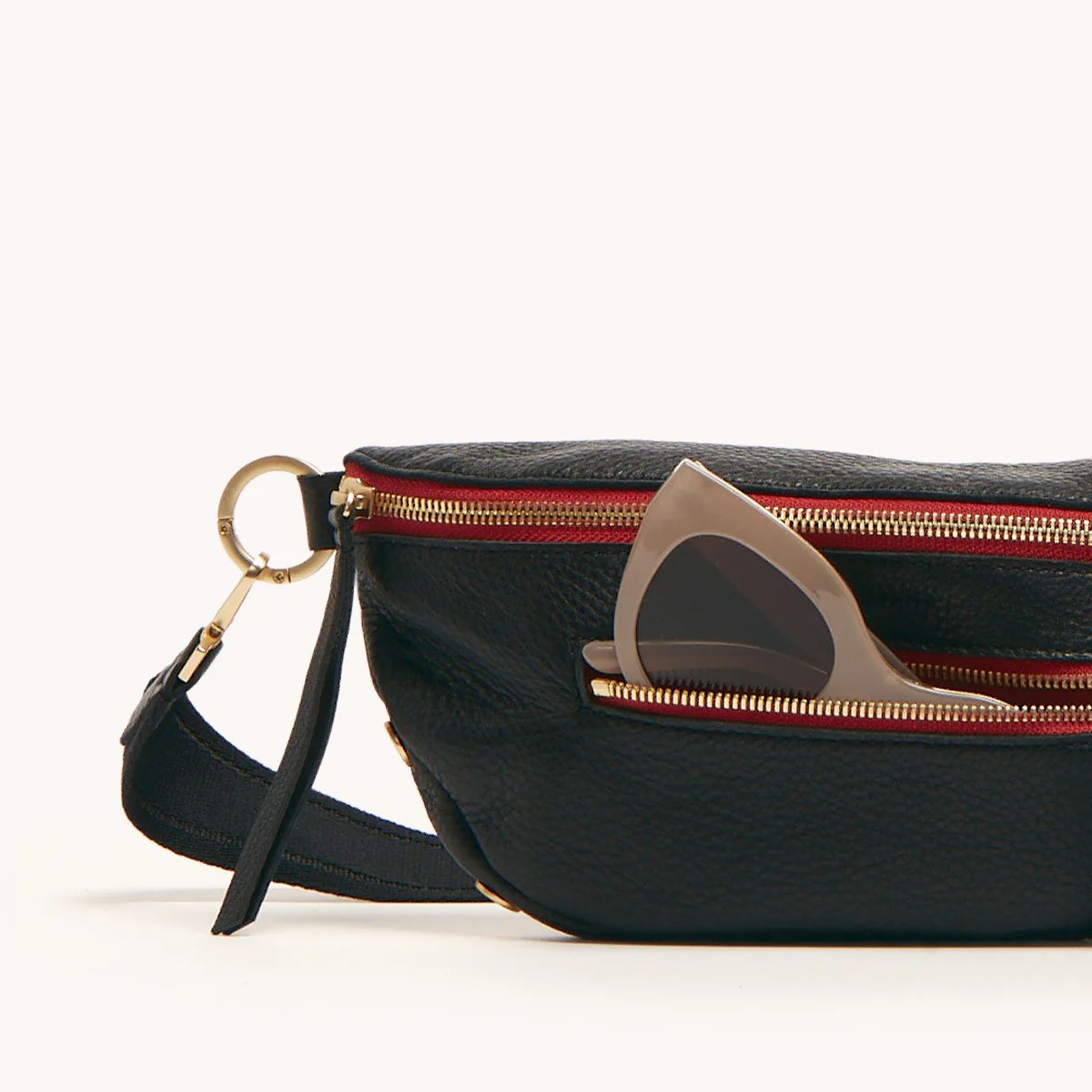 Hammitt Charles Belt Bag - Black/Brushed Gold with Red Zip