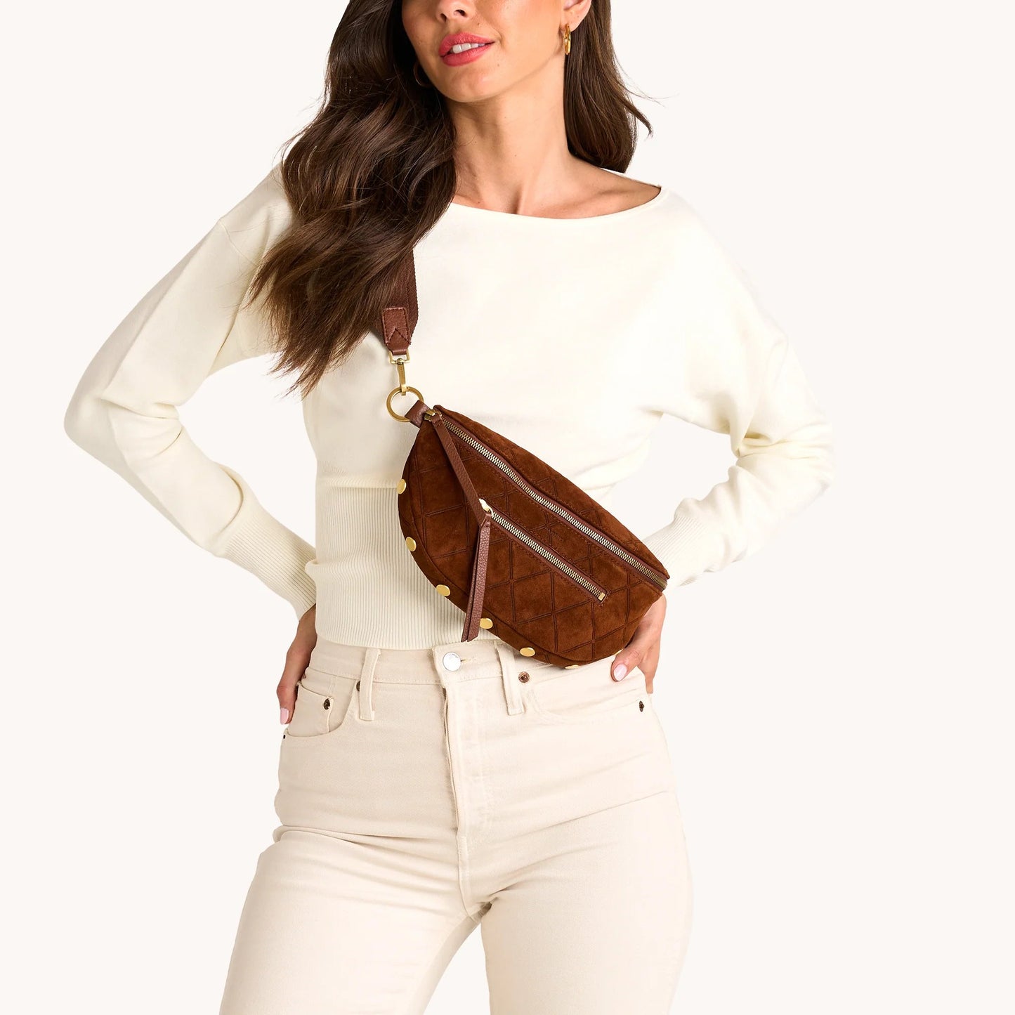 Hammitt Charles Belt Bag - LIMITED EDITION Chocolate Diamond Suede/Antique Gold