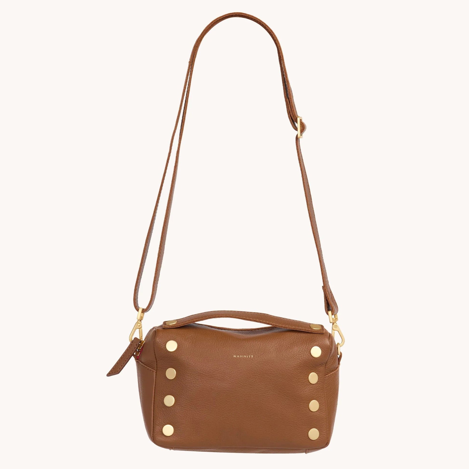 Hammitt Evan Crossbody Bag - Mahogany Pebble/Brushed Gold with Red Zip