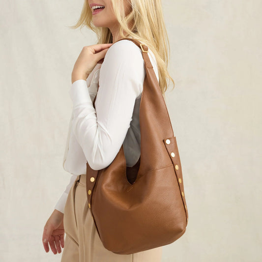 Hammitt Tom Zip Hobo Bag - Mahogany Pebble/Brushed Gold with Red Zip
