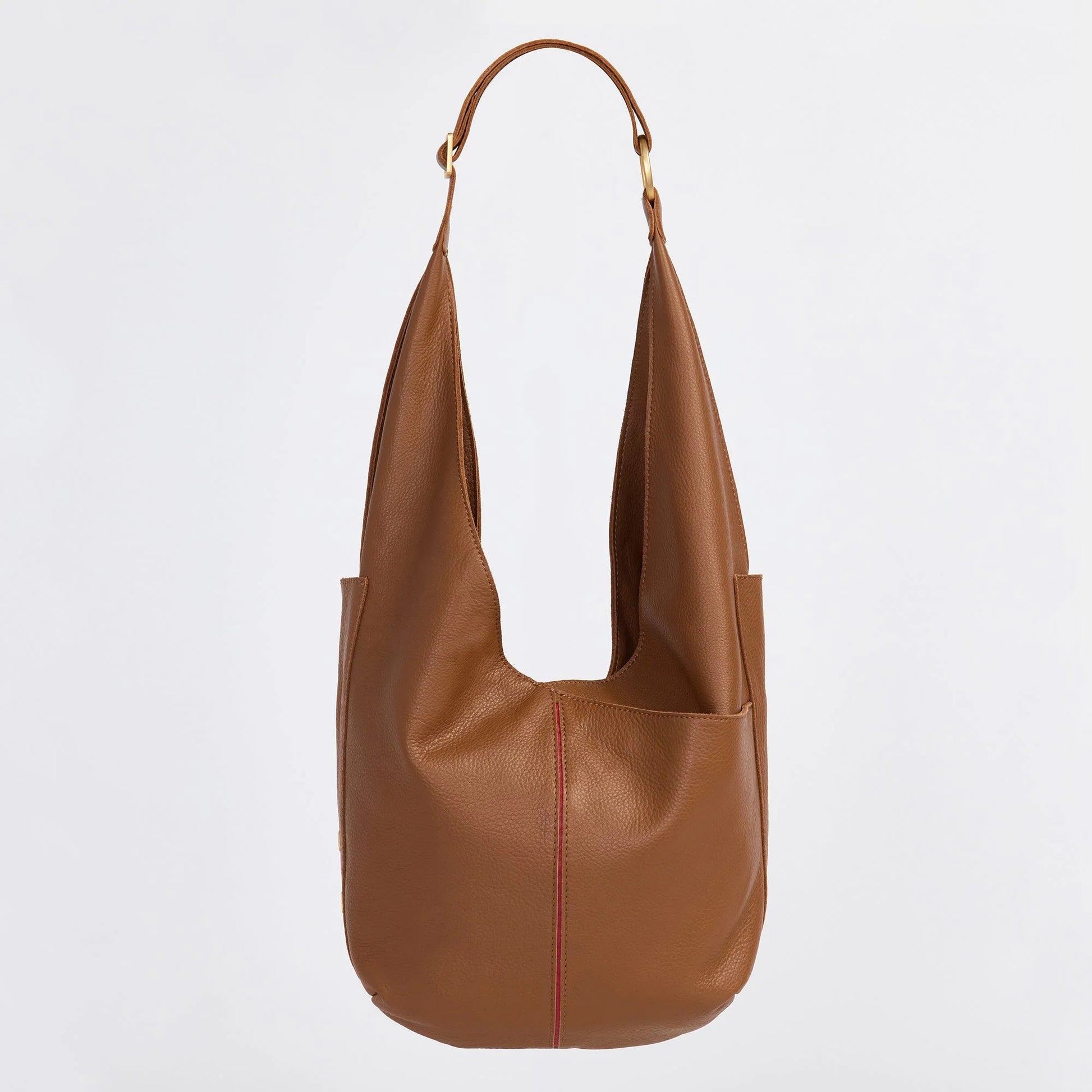 Hammitt Tom Zip Hobo Bag - Mahogany Pebble/Brushed Gold with Red Zip