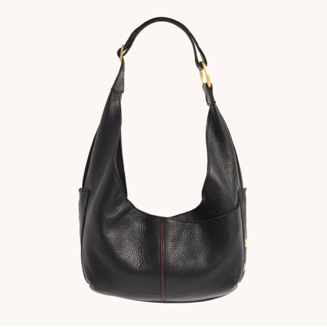 Hammitt Tom Zip Medium Bag - Black/Brushed Gold with Red Zip